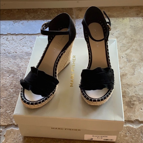 Marc Fisher Shoes - Marc Fisher black suede cork wedges- 6.5